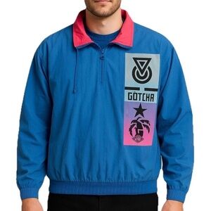 Vintage Gotcha Windbreaker Jacket Mens M Blue Pink Surf Skate 90s